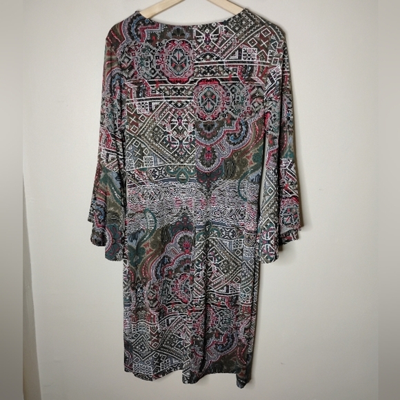 Vintage Boho Bell Sleeve Dress 1X Olivia Matthews Stretch Knit Fall Retro - Picture 6 of 8